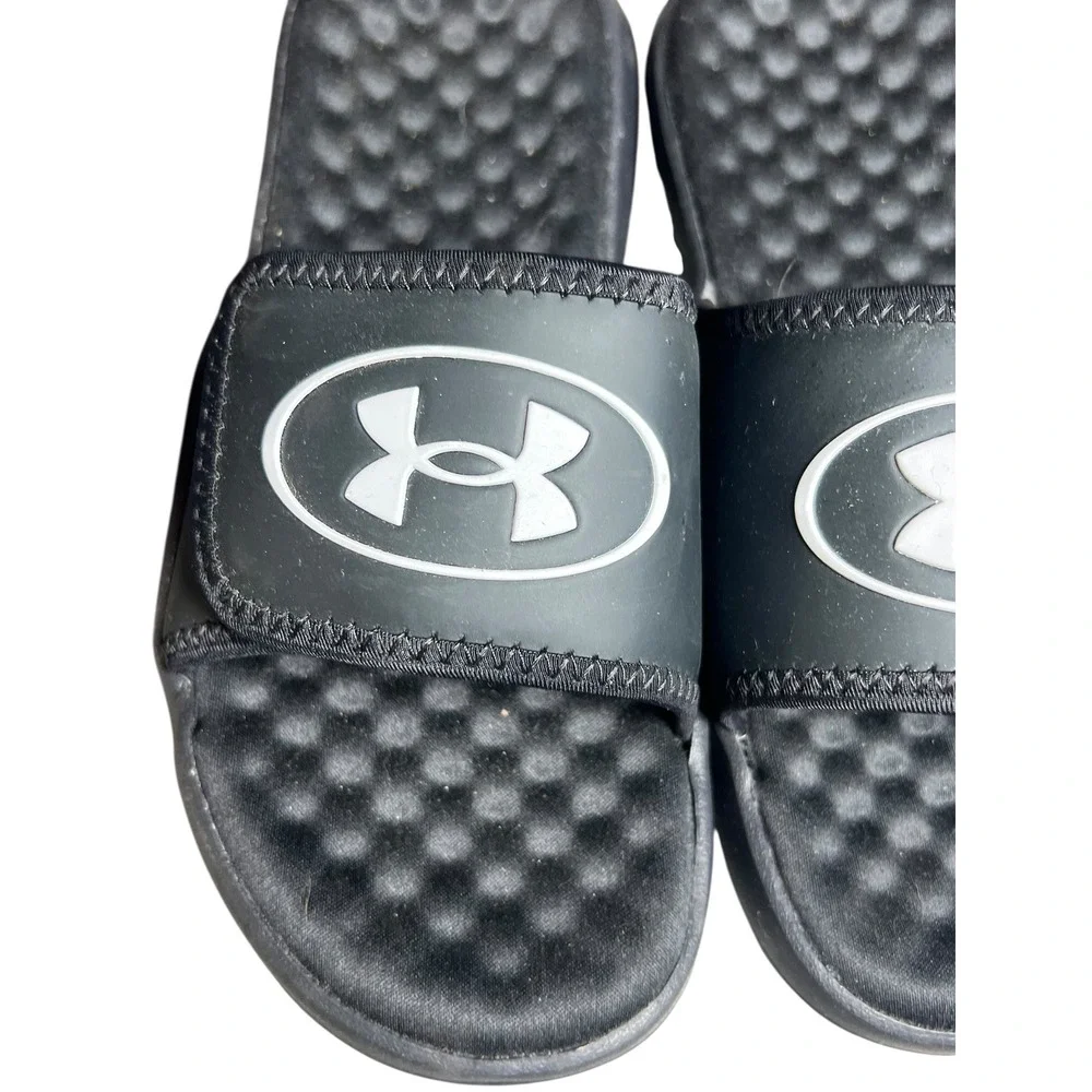 Under‎ Armour Kids Black Slides Sandals Adjustable Hook and Loop Closure Size 3Y